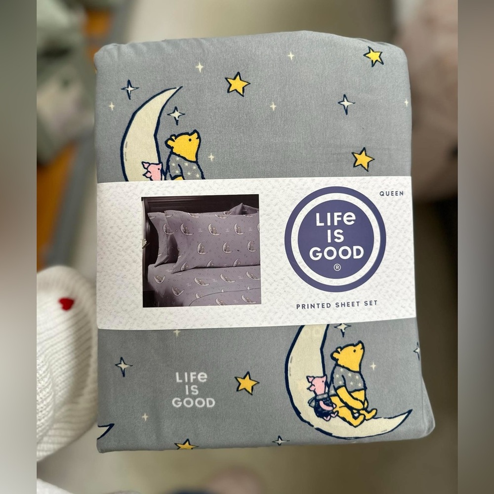 Life is Good Gray Printed Queen Sheet Set Winnie & P Sheet Set